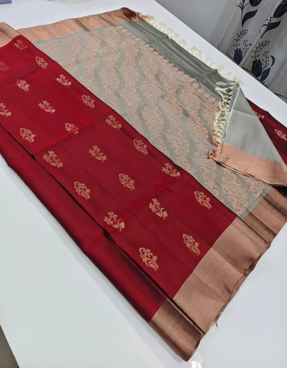 Red Floral Buttas and Woven Motifs Saree